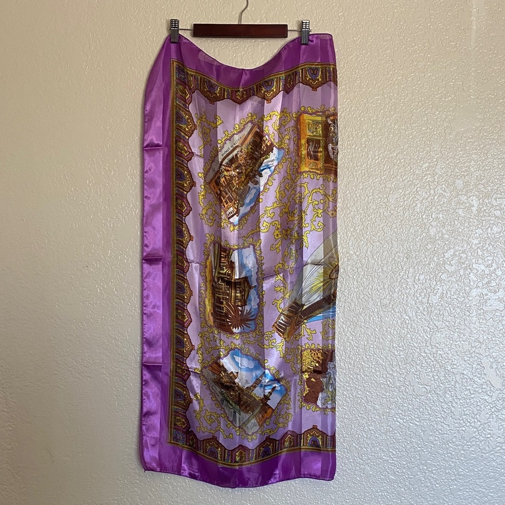 Lavender & Gold Printed Satin Scarf - Picture 2 of 4